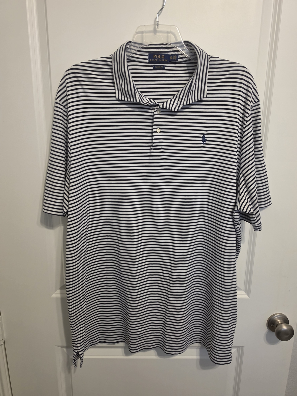 Ralph Lauren Men’s Navy and White Striped Polo Shirt